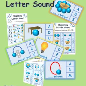 Spanish and English beginning letter sounds for position words.
